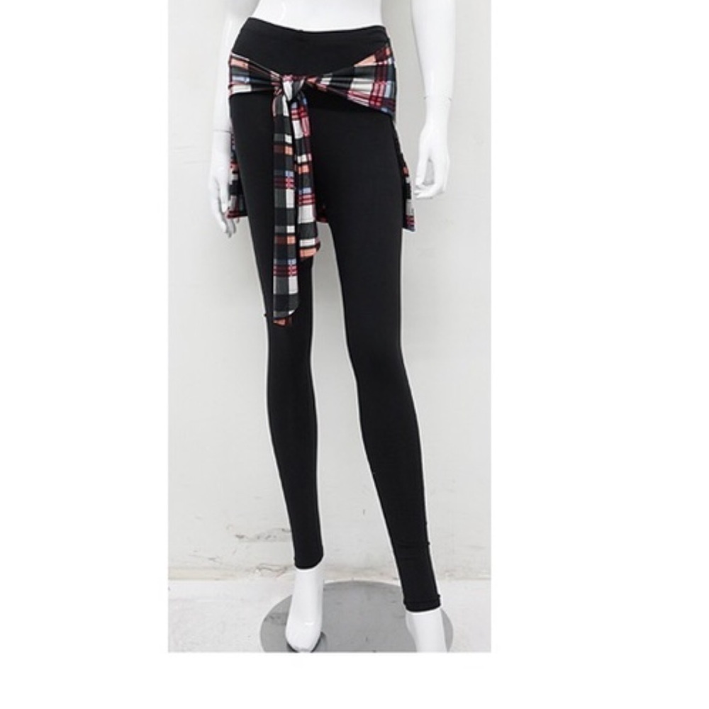 Leggings with plaid shirt attached..